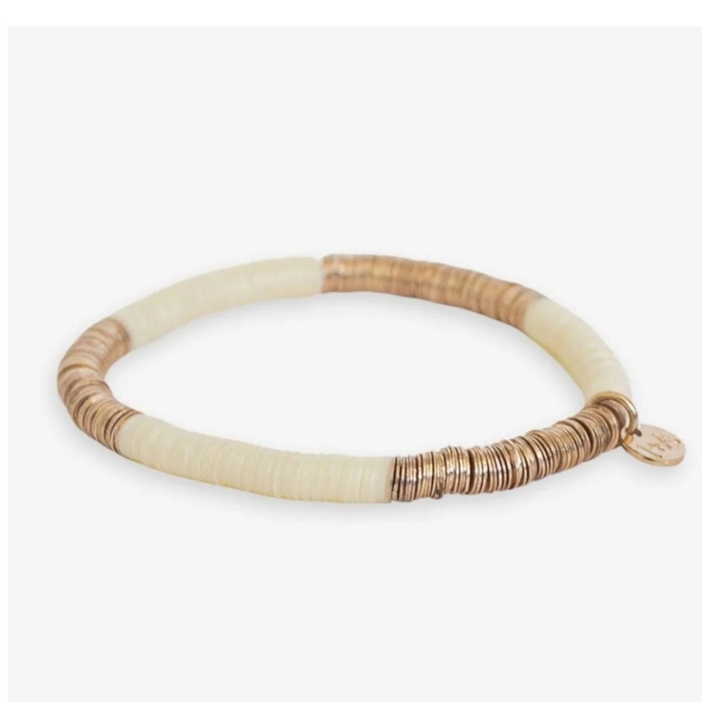 NWT Ink + Alloy "Grace" Cream & Gold  Block Stretch Bracelet